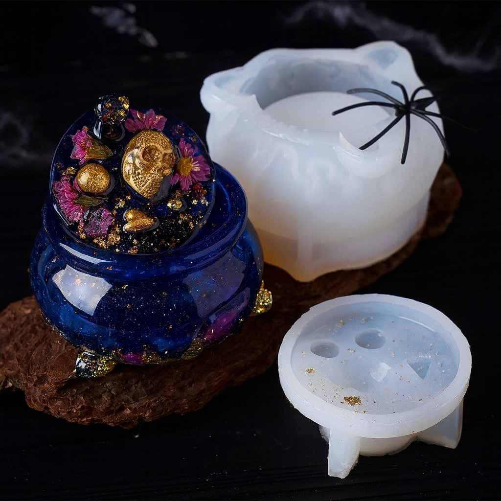 Halloween Skull Cauldron Silicone Jar Mold Set