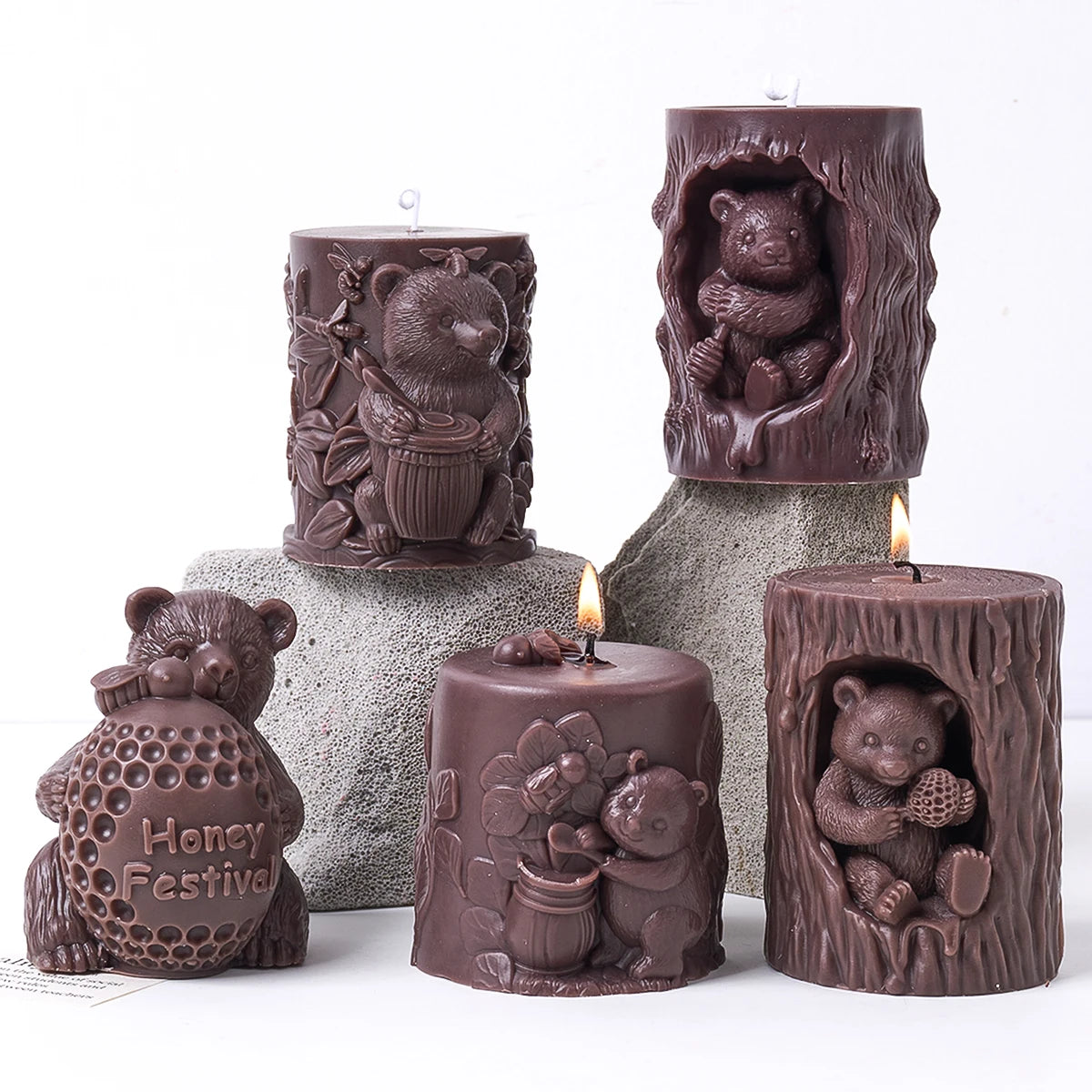 Relief Bear Silicone Candle Mold.