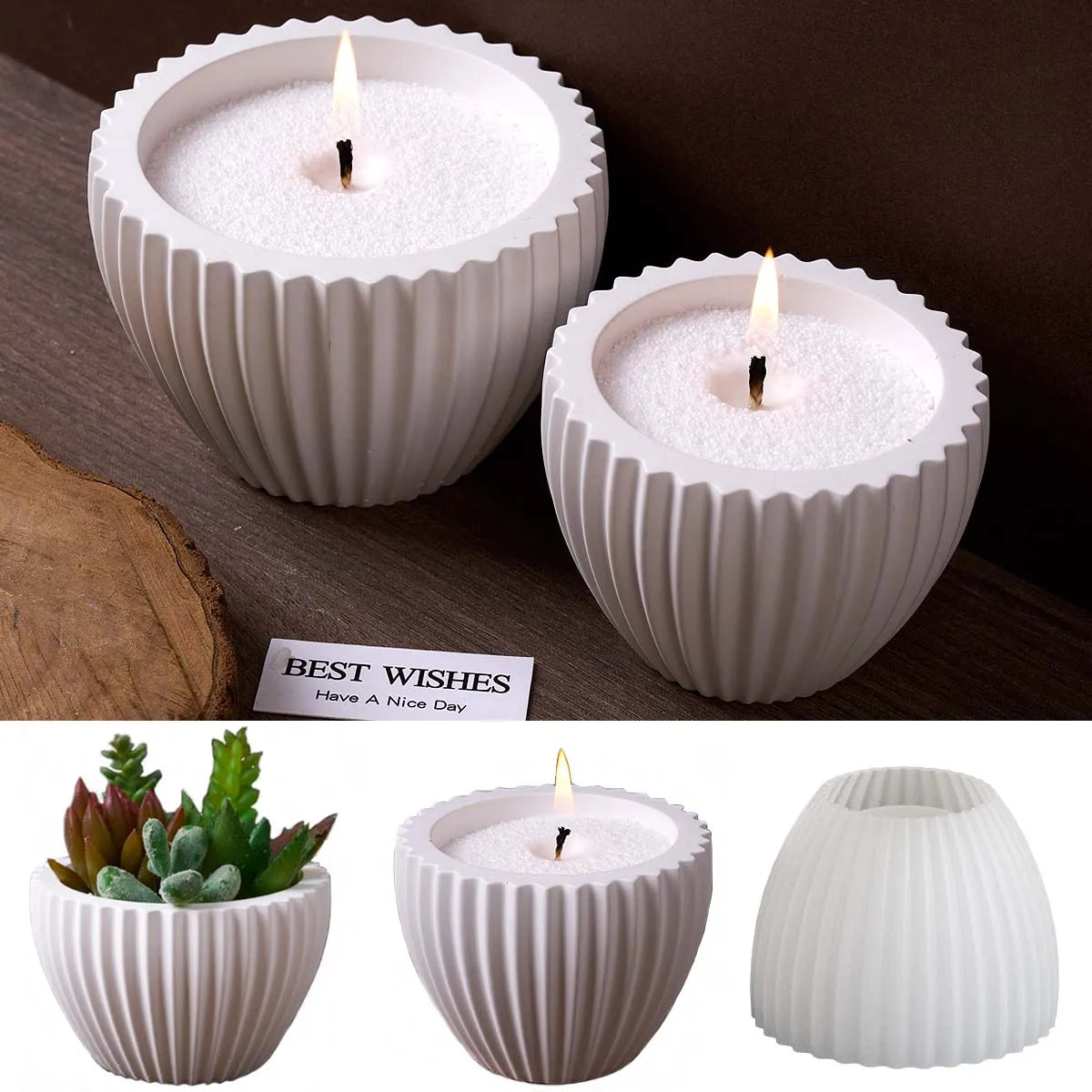Round Stripe Candle Cup Silicone Mold.