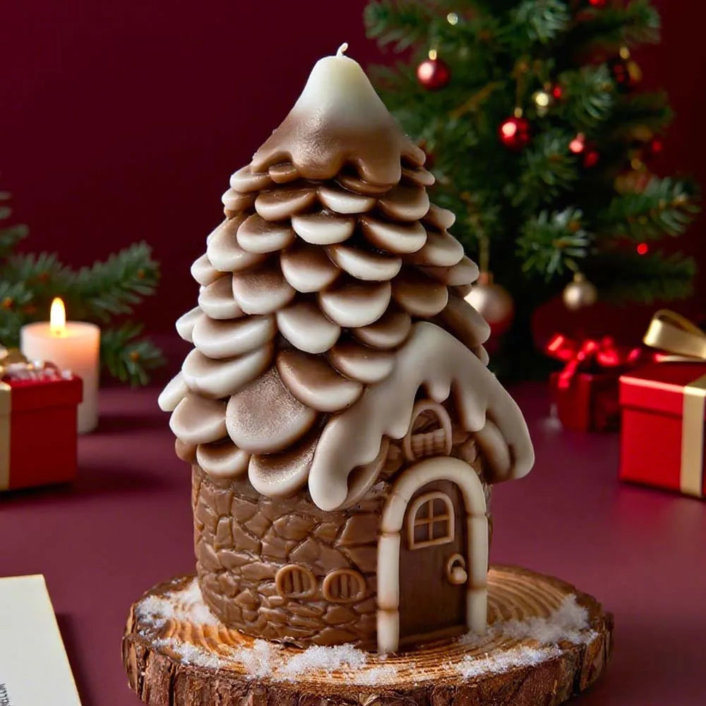 Snowy Pine Cottage Silicone Candle Mold