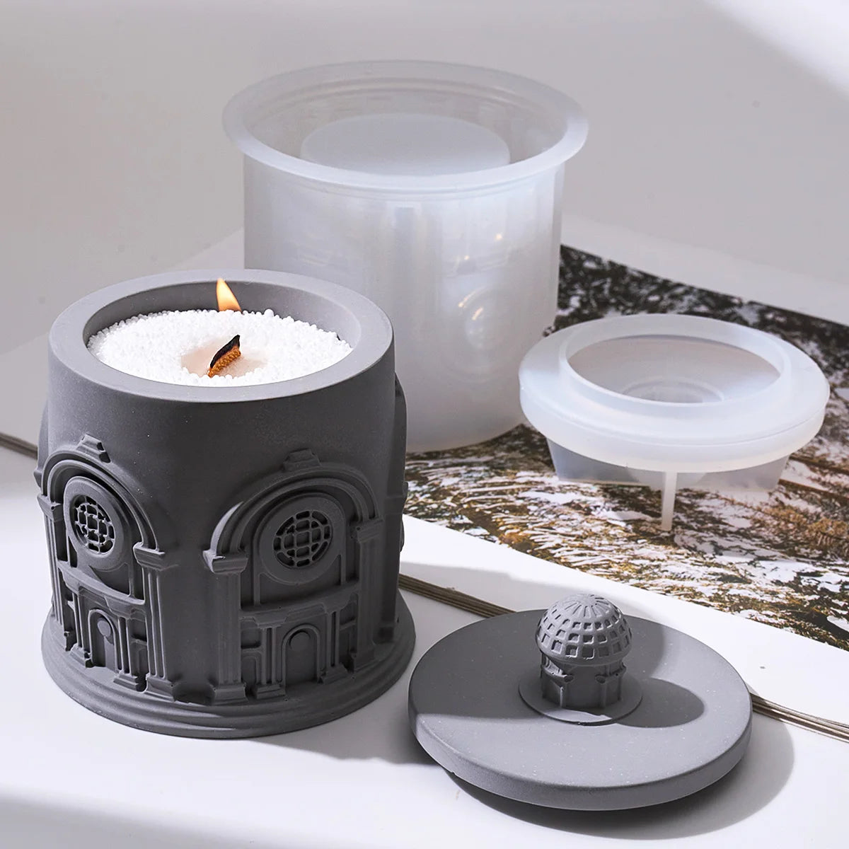 Palace House Storage Jar Silicone Mold with Lid