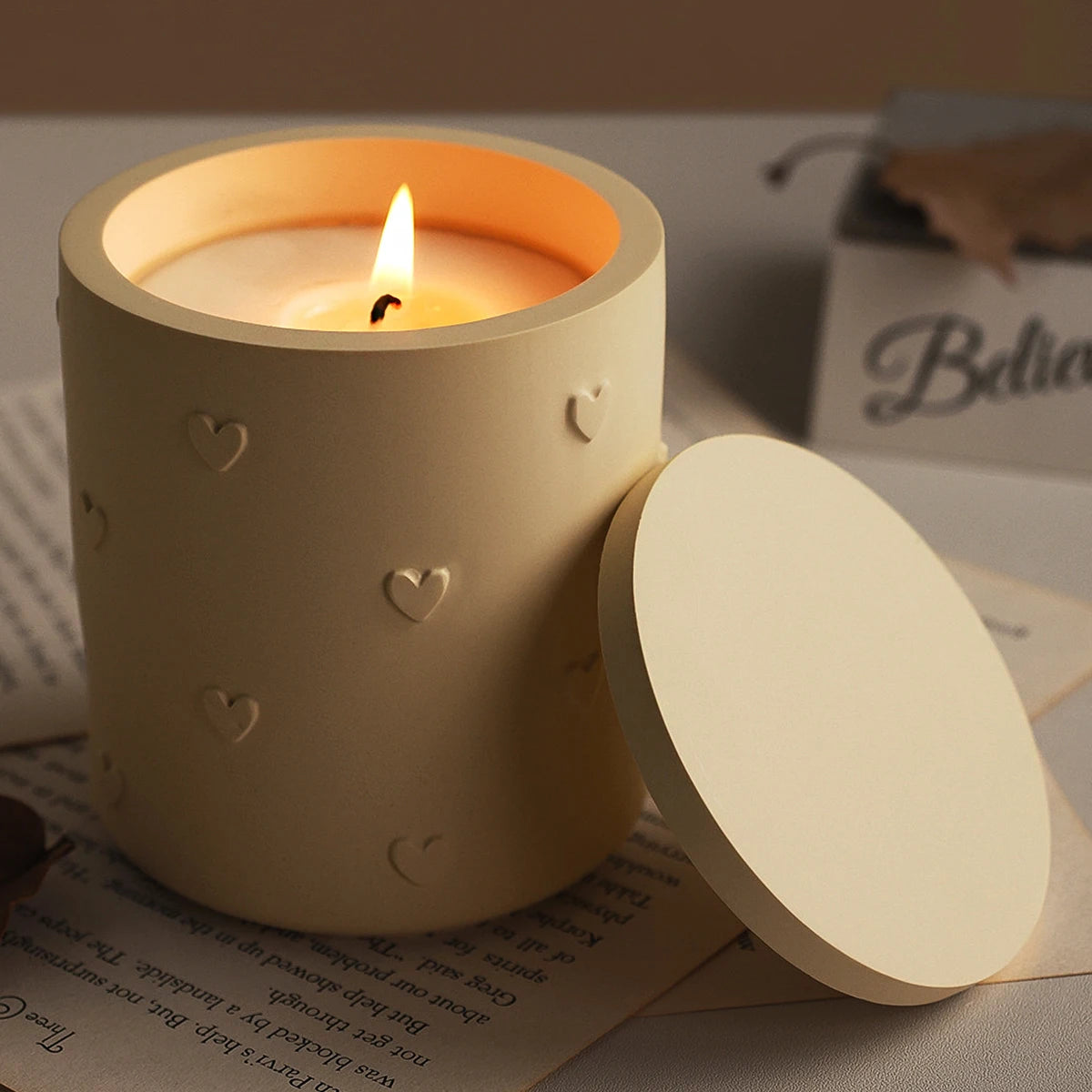 Heart Embossed Candle Jar Mold Set