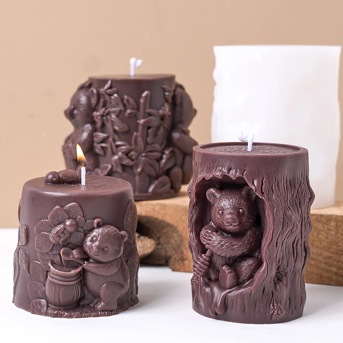 Relief Bear Silicone Candle Mold.