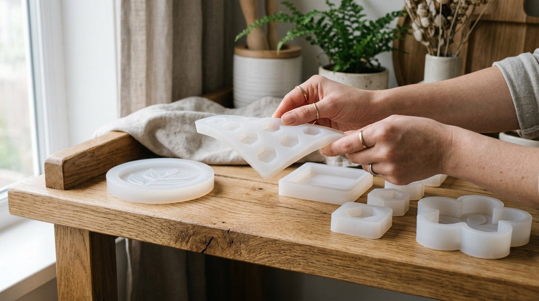 Clean soft translucent white silicone molds stored neatly, out of direct sunlight