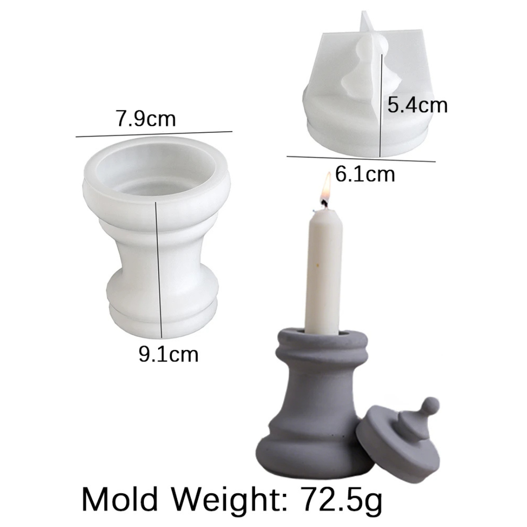 Chess Candle Holder Silicone Mold with Lid.