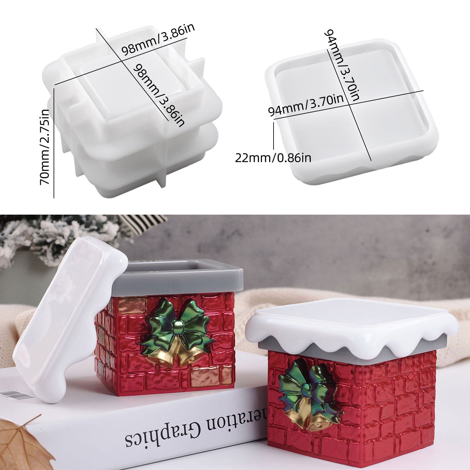 Christmas Chimney Jar Silicone Mold with Lid