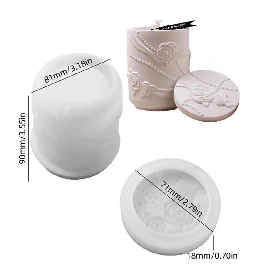 Rose Ribbon Candle Jar Silicone Mold with Lid