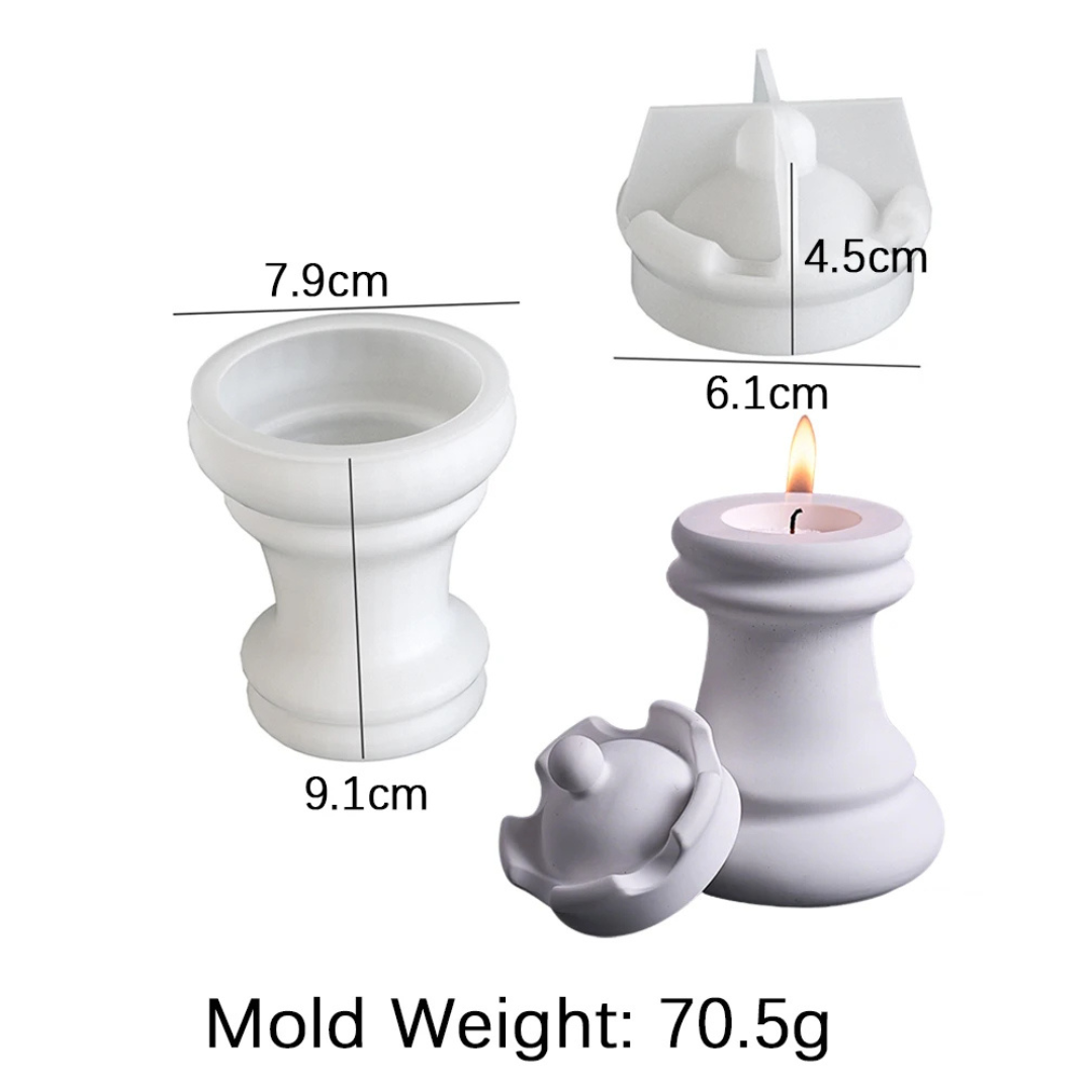 Chess Candle Holder Silicone Mold with Lid.