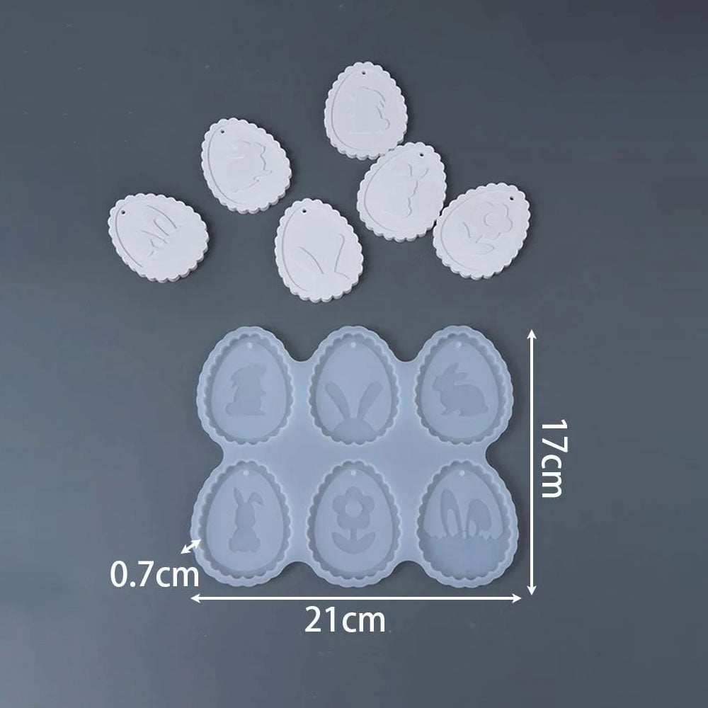 6 Cavity Easter Bunny Pendant Mold – Oval Ornament Design Wavy Edge Oval