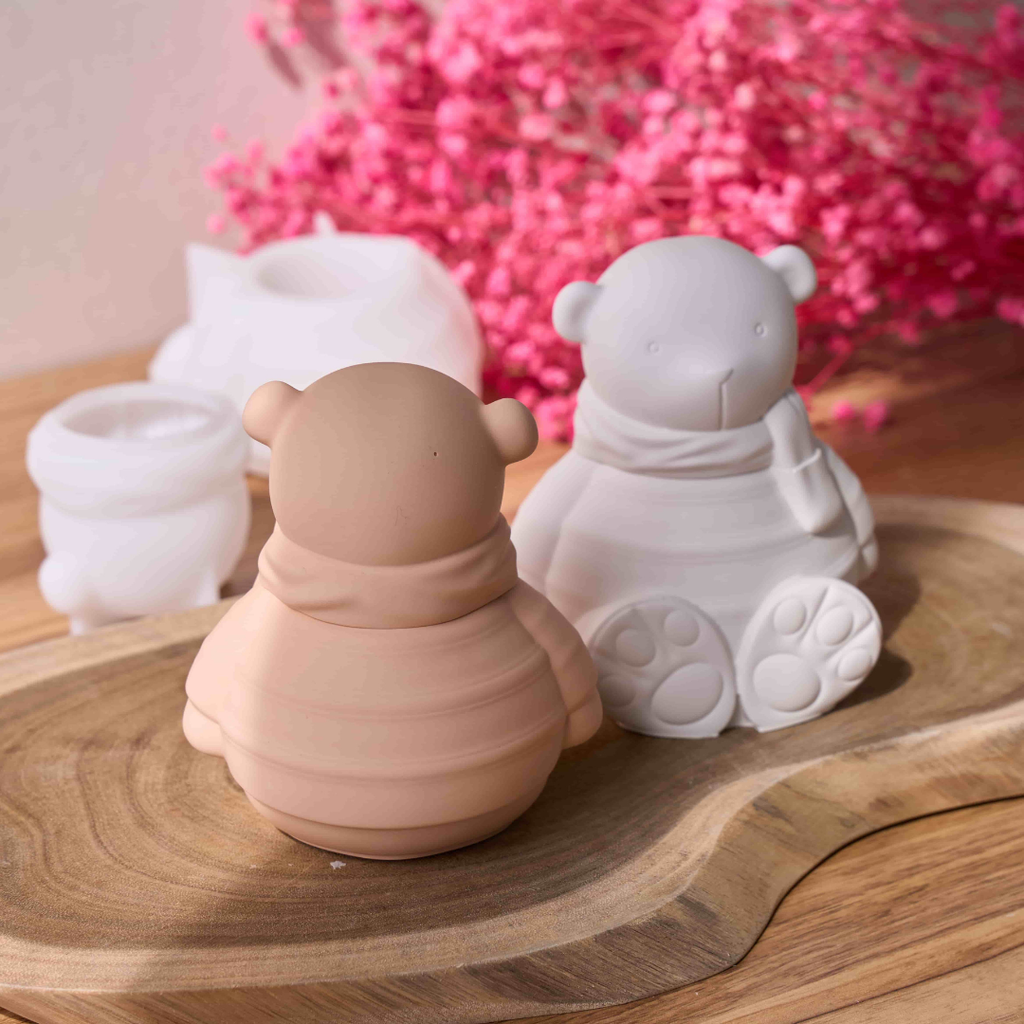 Cartoon Bear Candle Jar Silicone Molds Set
