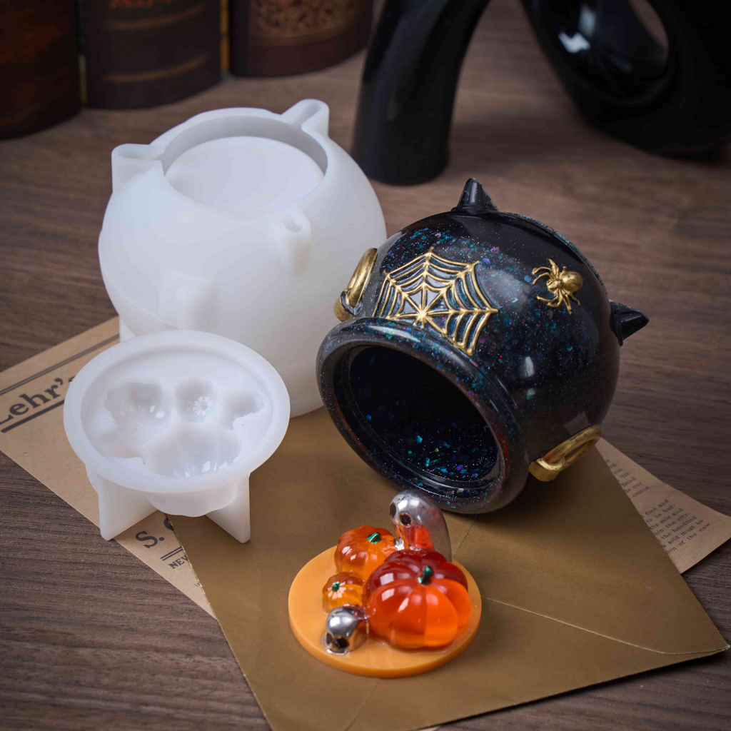 Halloween Cauldron Silicone Mold with Lid for Resin Crafts