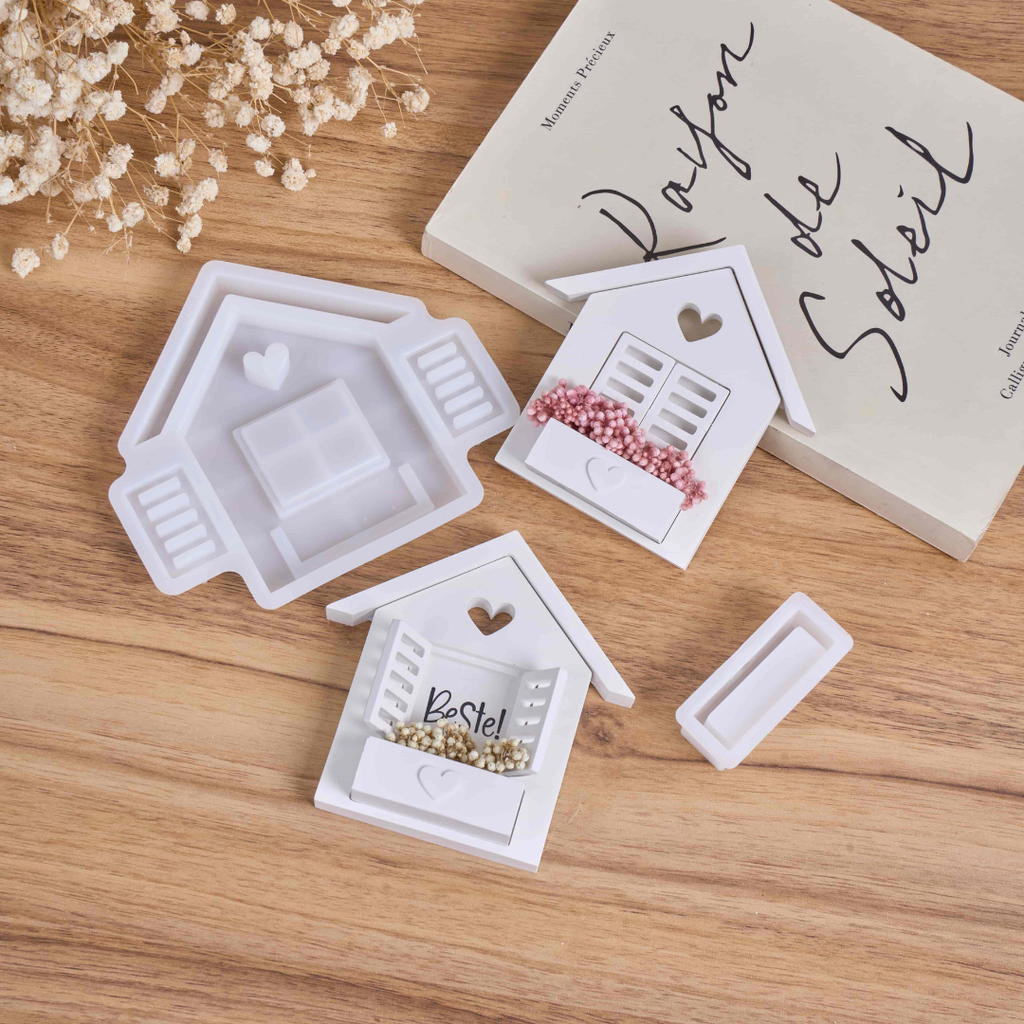 House Window Flower Box Silicone Mold Set for Resin or Plaster Crafts