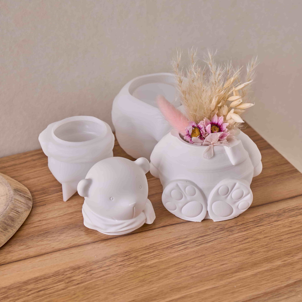 Cartoon Bear Candle Jar Silicone Molds Set