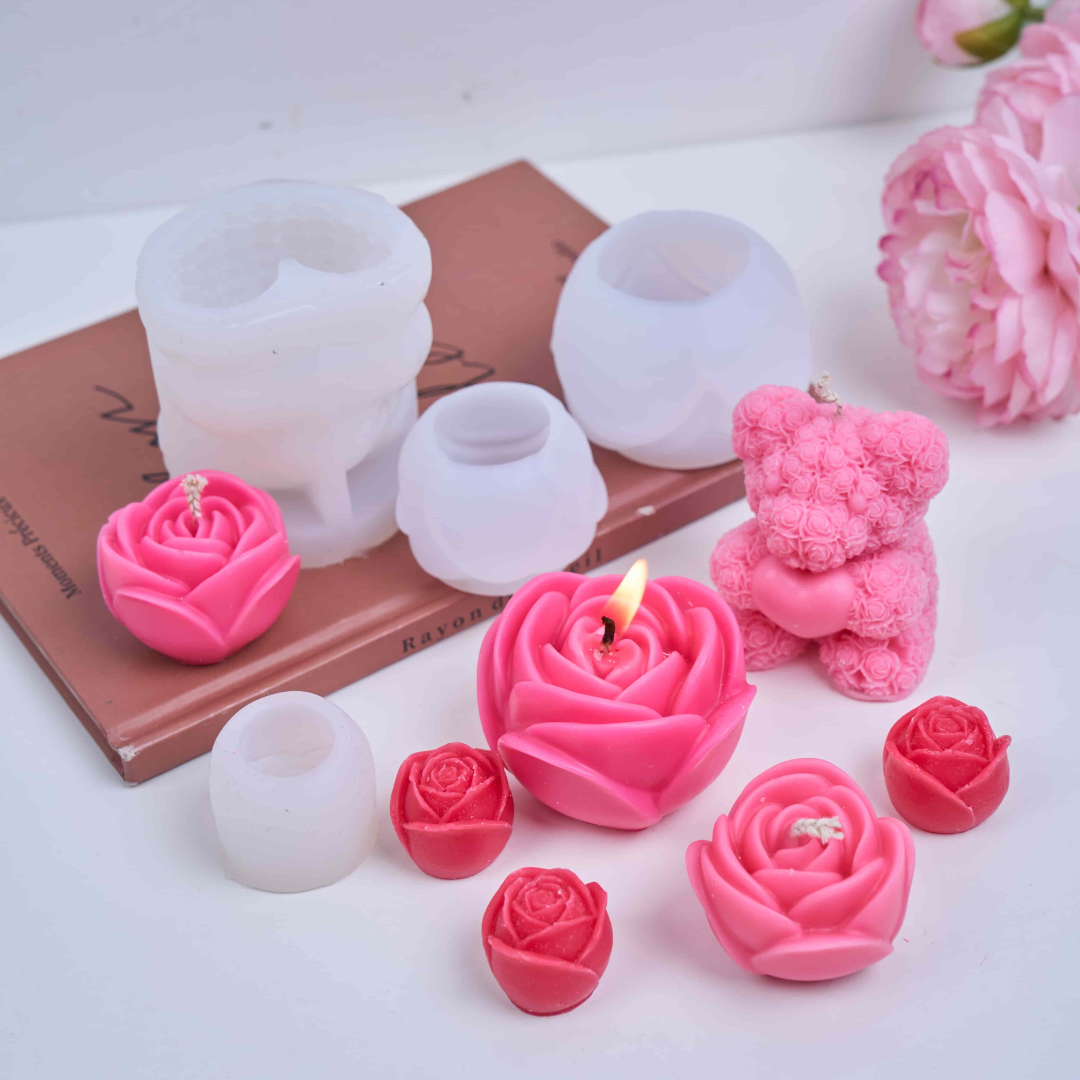 5-Piece Sweet Rose Bear Candle Mold Set