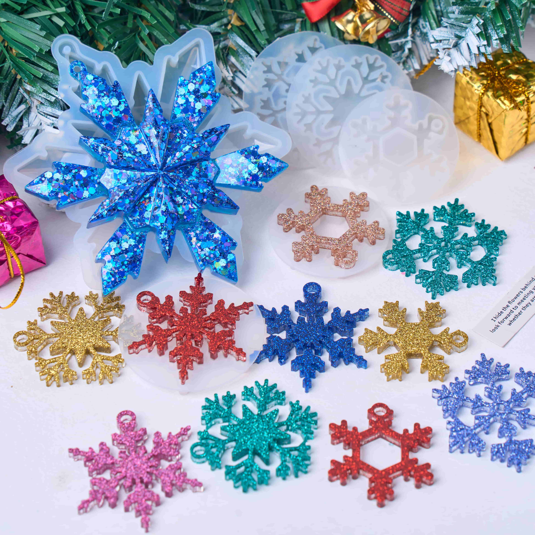 8Pcs Snowflake Resin Silicone Mold Set
