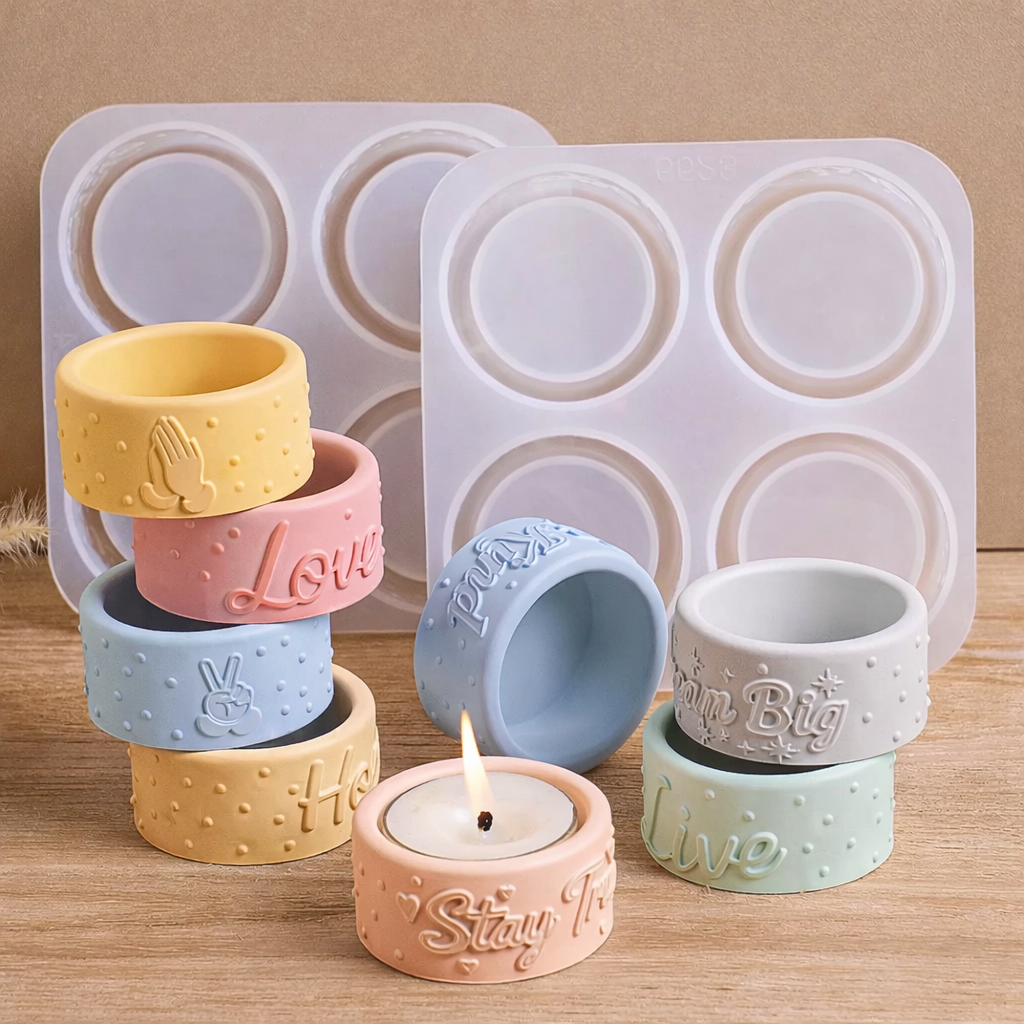 Affirmation Candle Cup Silicone Mold – 4-Cavity Embossed Design