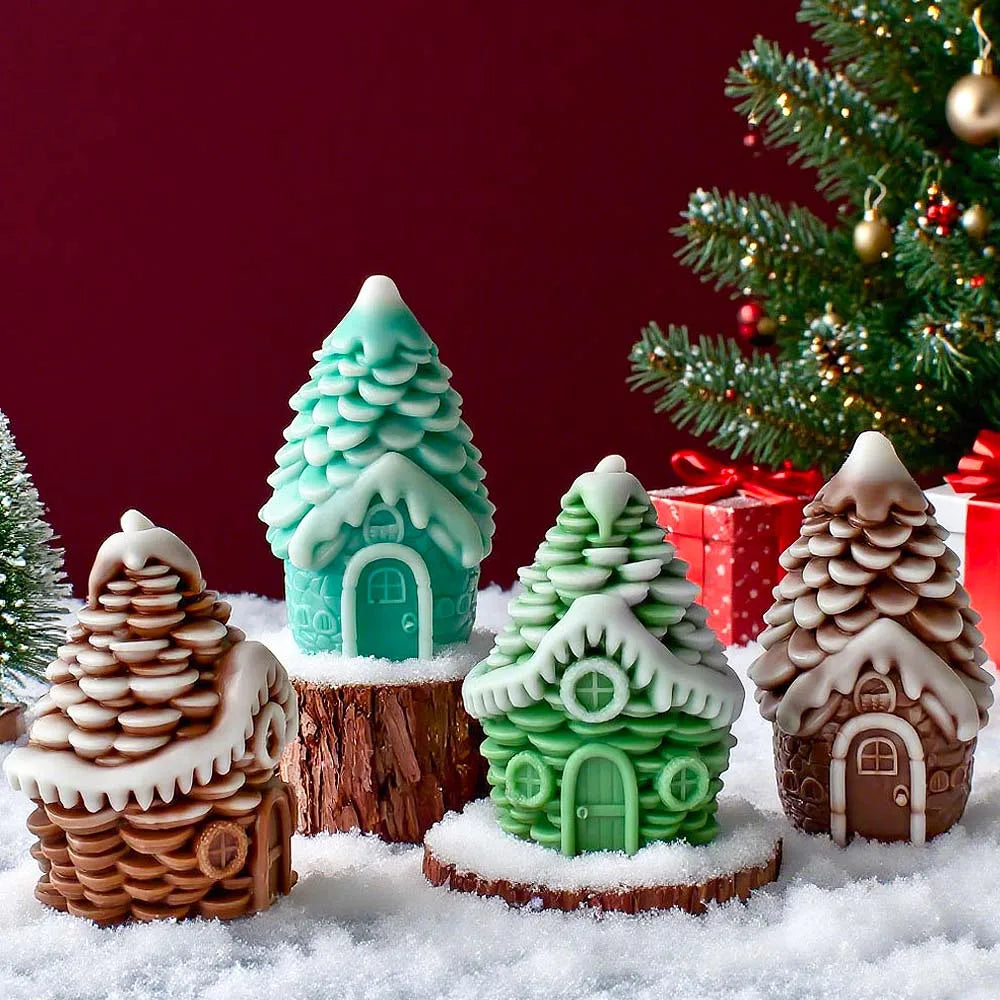 Snowy Pine Cottage Silicone Candle Mold