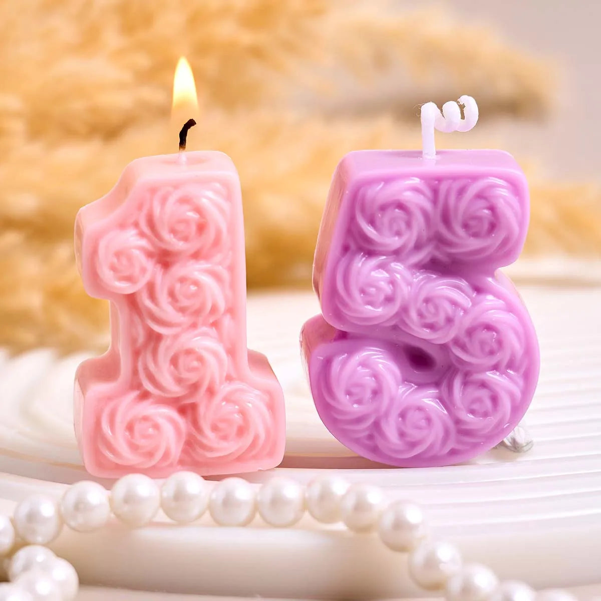 0-8 Relief Rose Number Silicone Candle Mold.