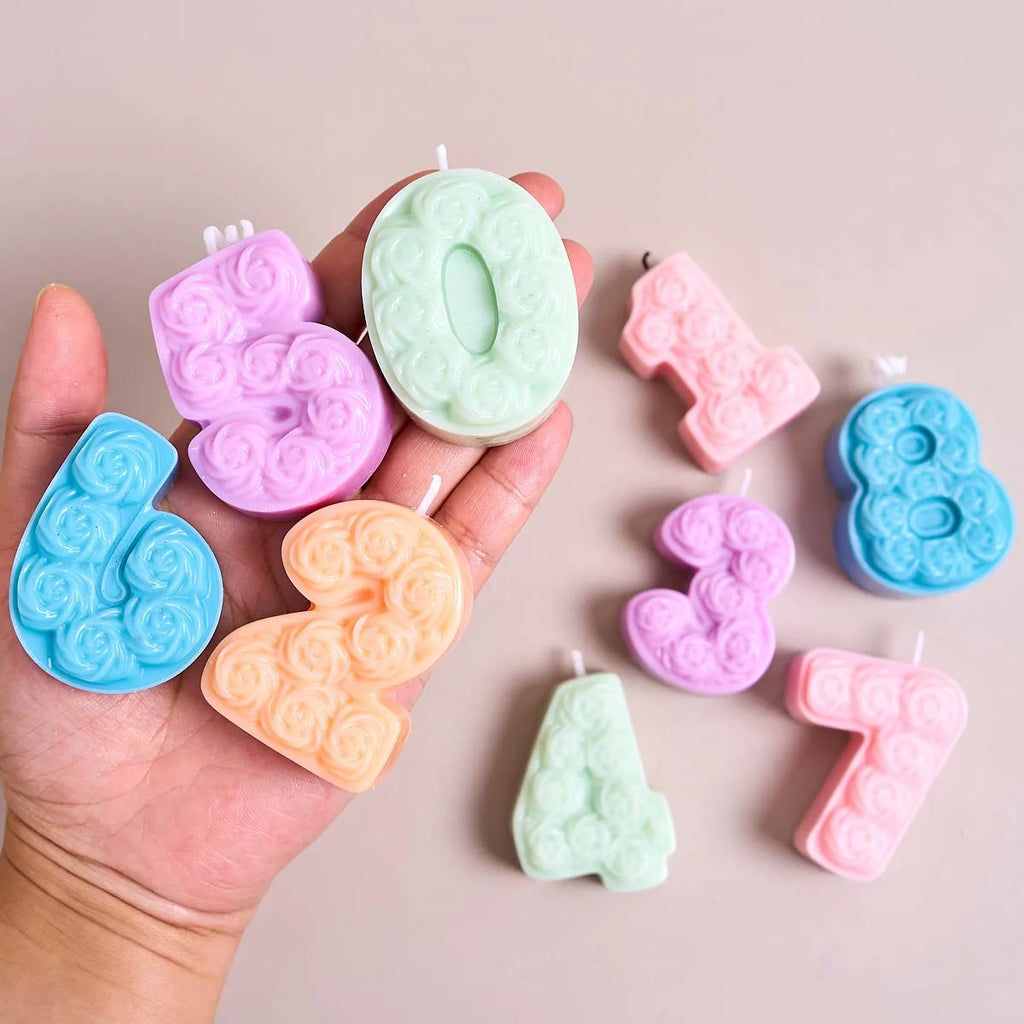 0-8 Relief Rose Number Silicone Candle Mold.