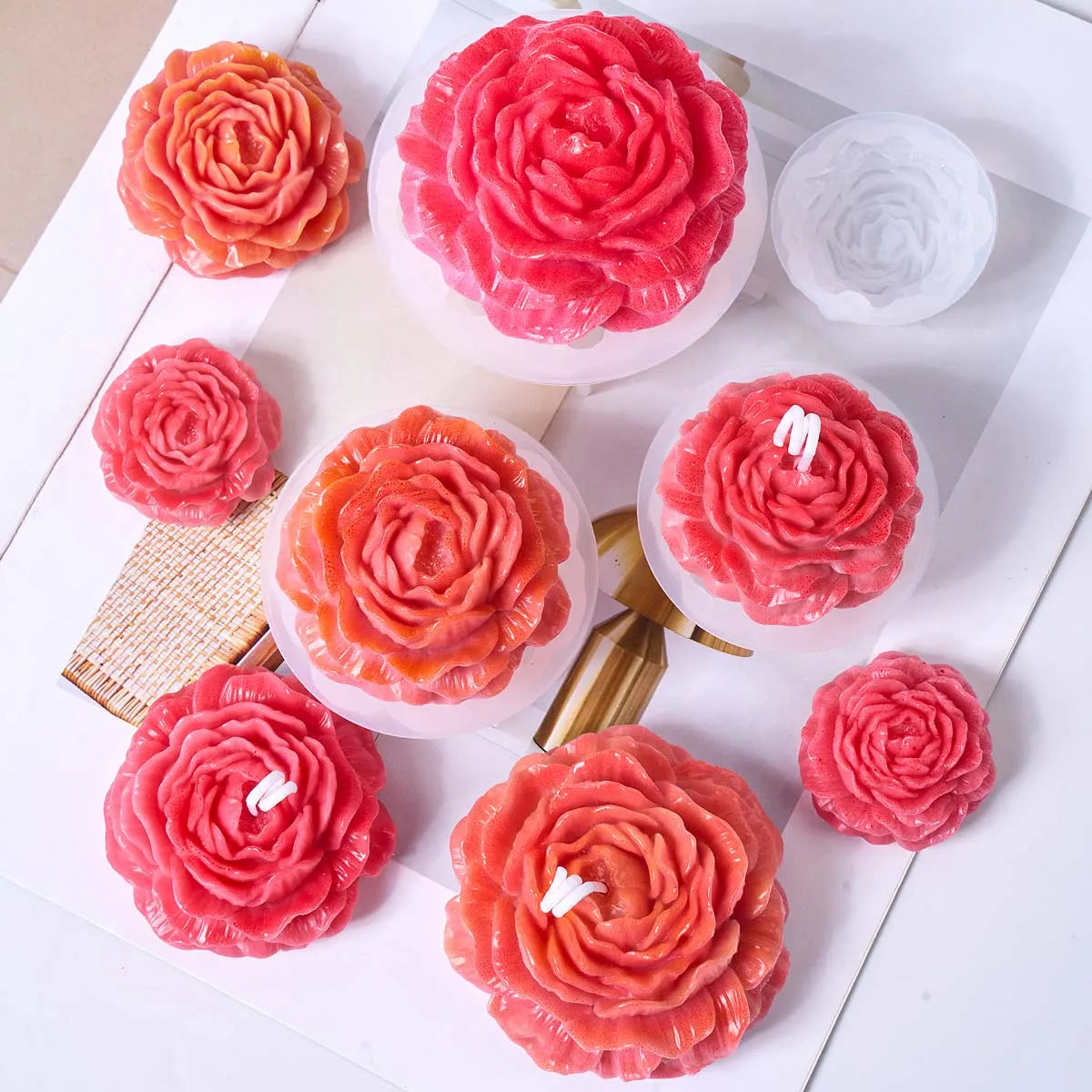 4 Piece Peony Flower Candle Mold Set