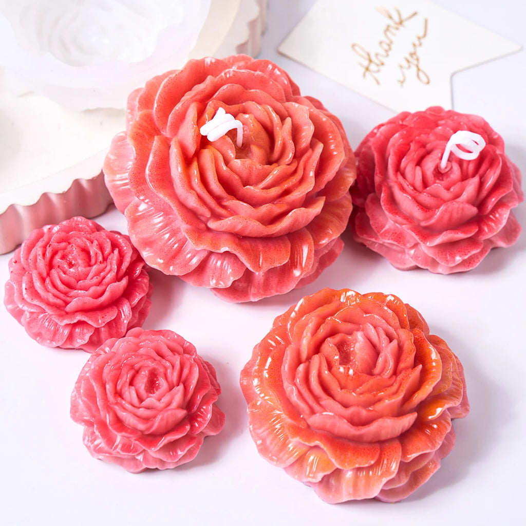 4 Piece Peony Flower Candle Mold Set