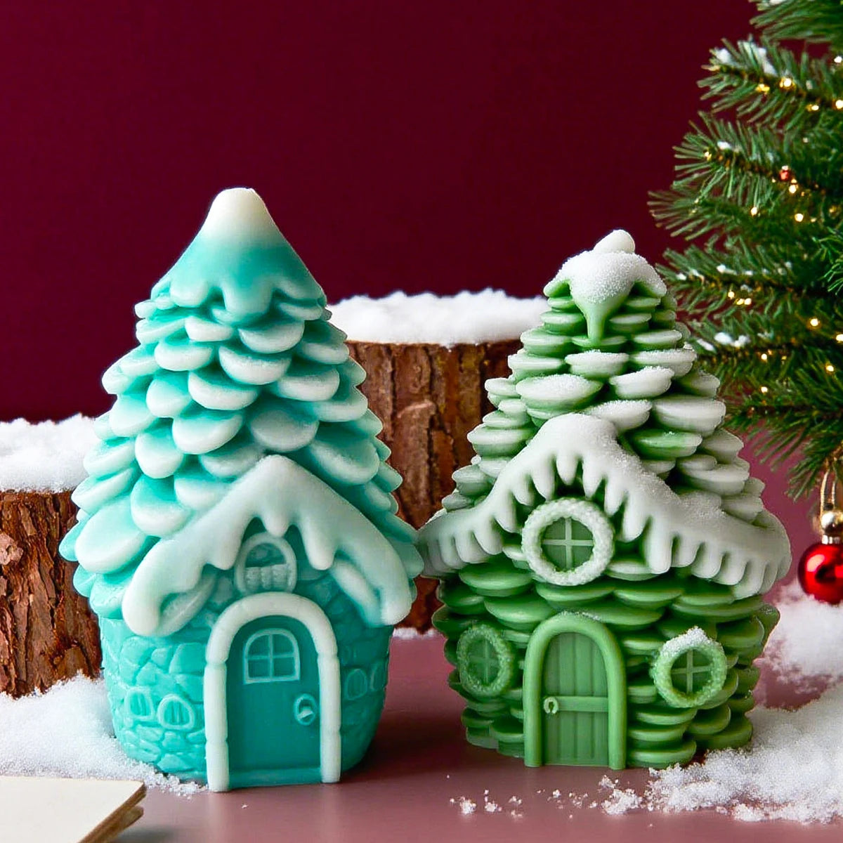 Snowy Pine Cottage Silicone Candle Mold