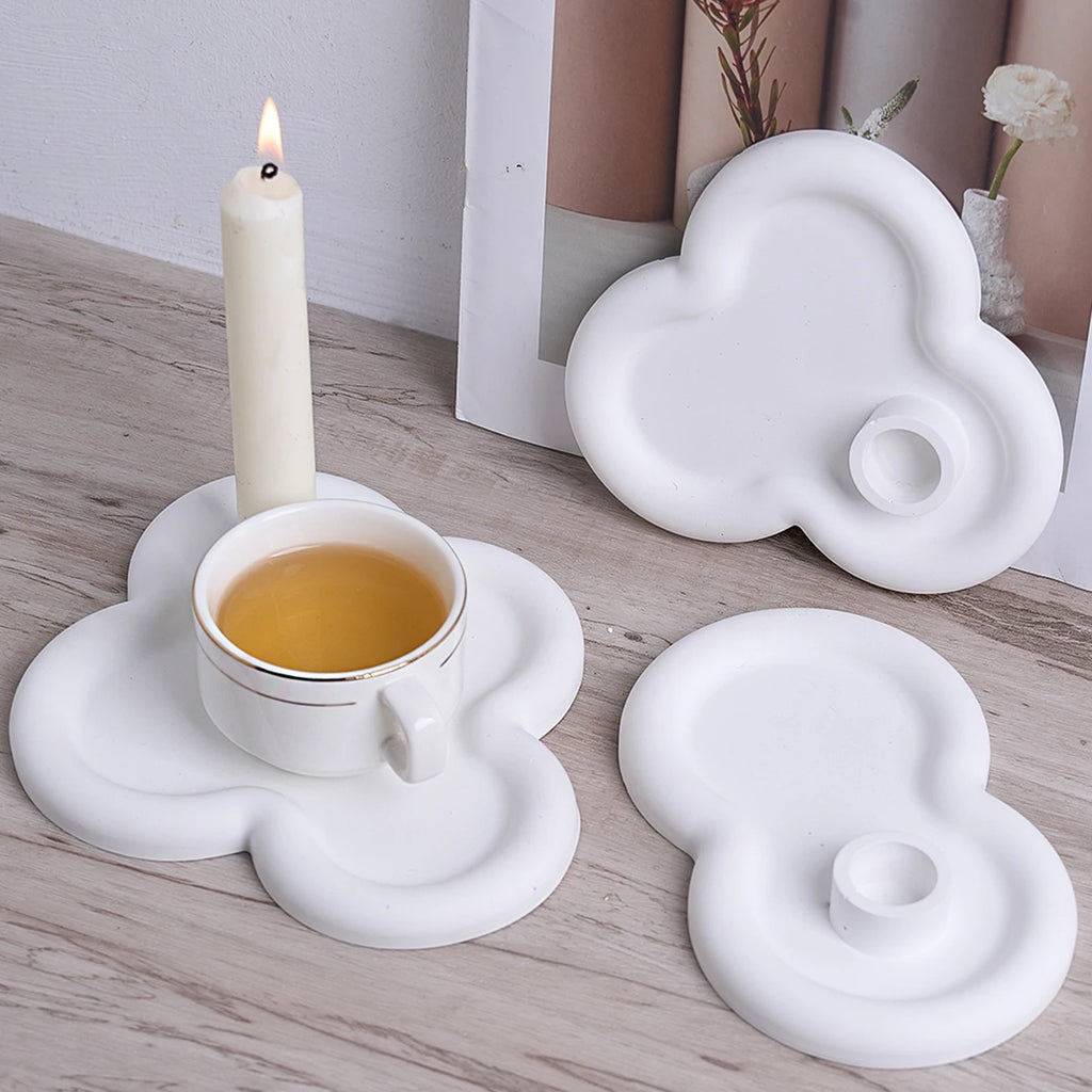 Rough Edge Tray with Candle Holder Silicone Mold