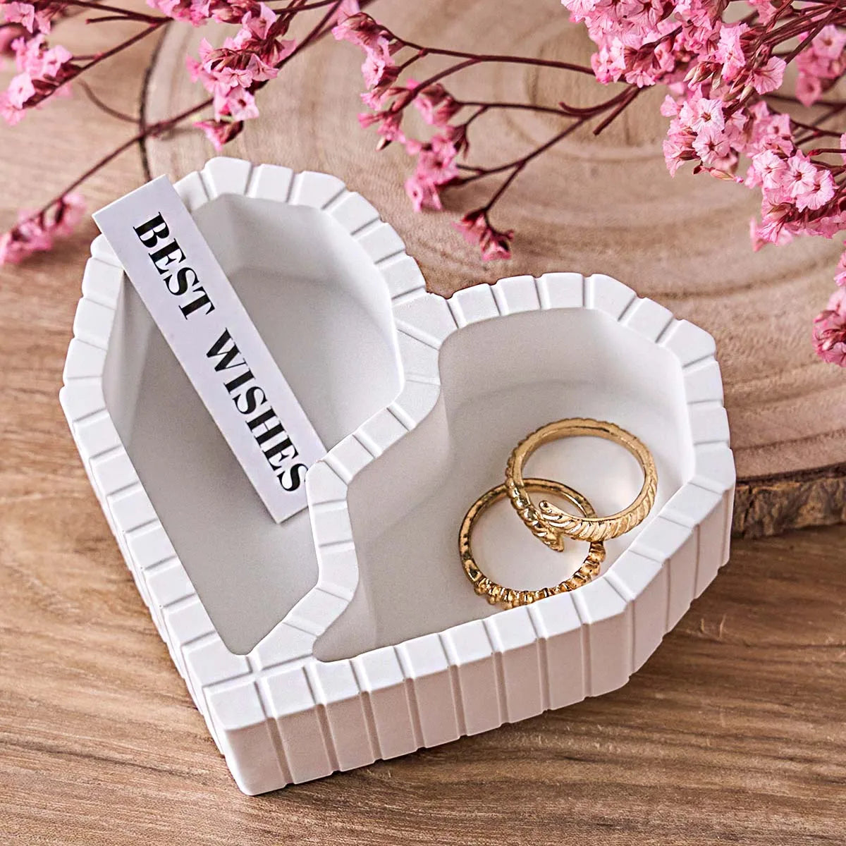 Two-Compartment Striped Heart Candle Jar Mold