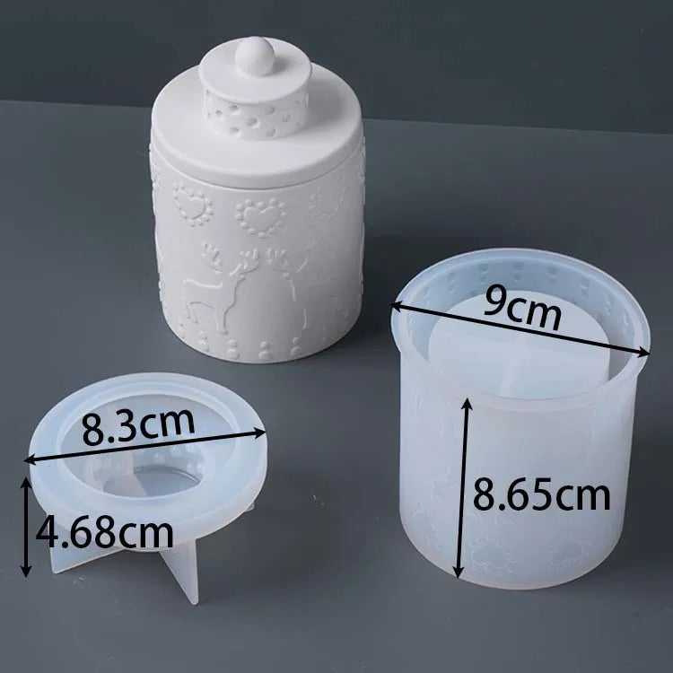 Christmas Embossed Jar Silicone Mold with Decorative Lid