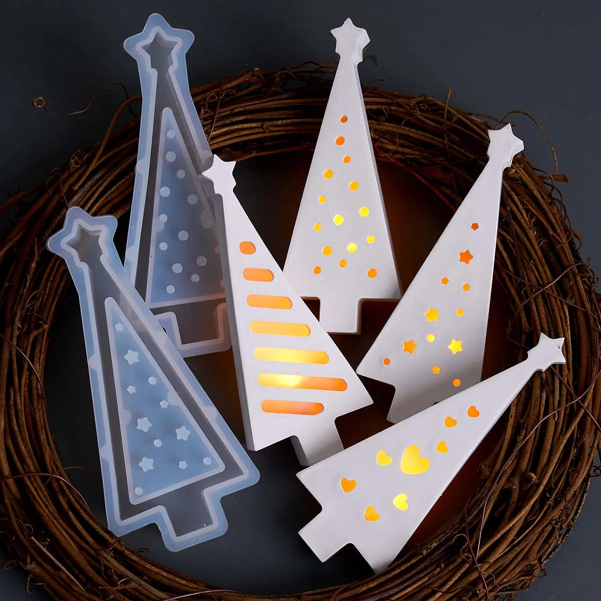 Hollow Christmas Tree Silhouette Lamp Silicone Mold