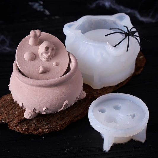 Halloween Skull Cauldron Silicone Jar Mold Set