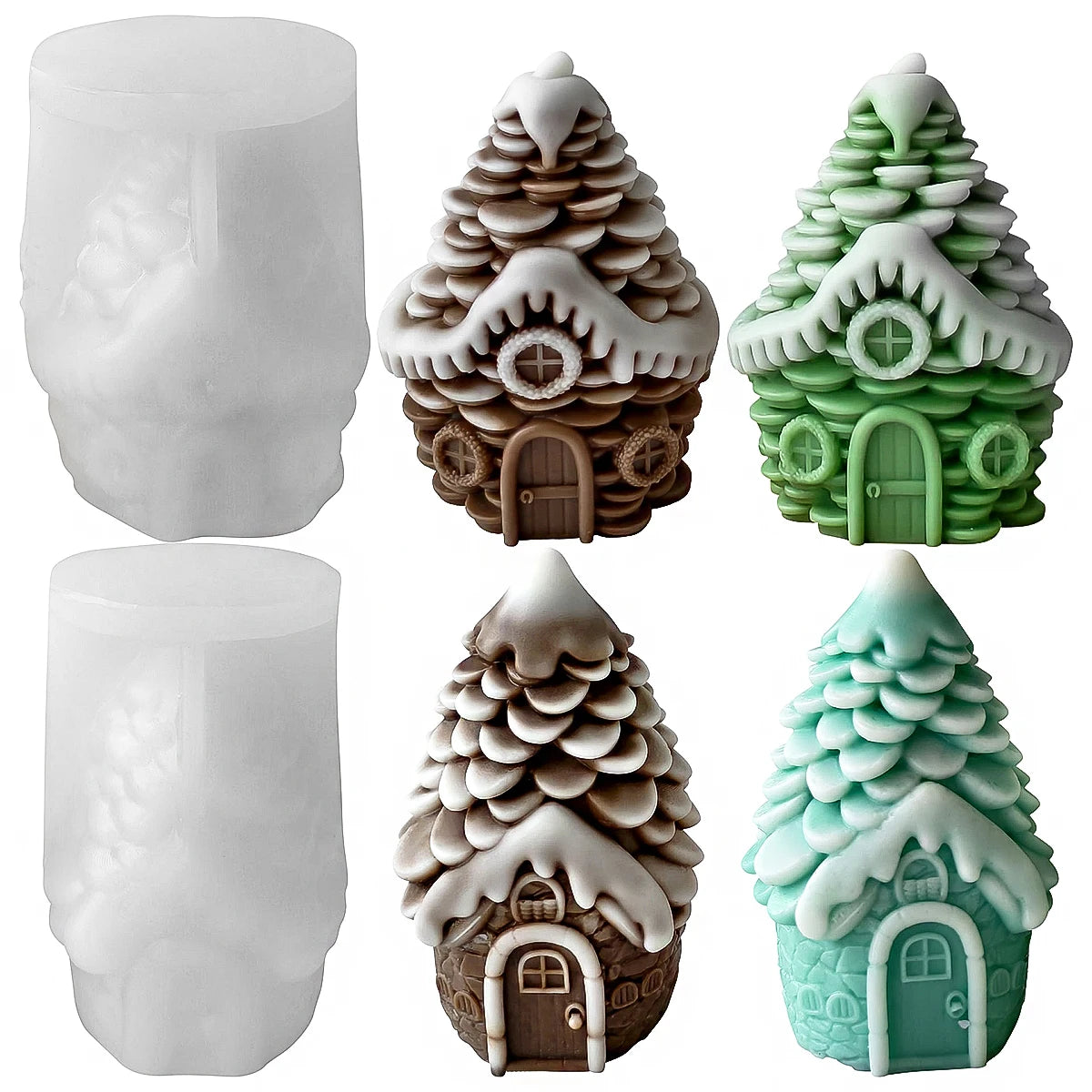 Snowy Pine Cottage Silicone Candle Mold