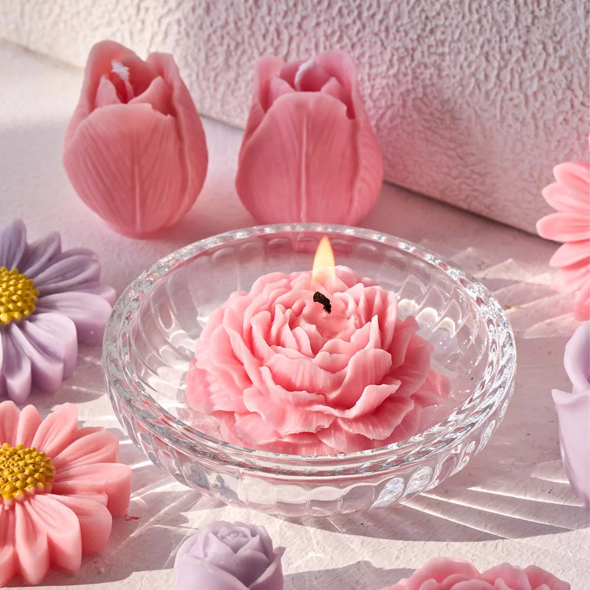 5 Piece Romantic Flower Candle Mold Set