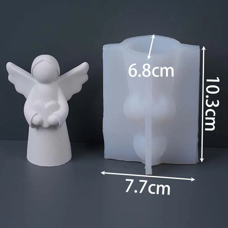 Minimalist Standing Angel Silicone Mold Holding heart