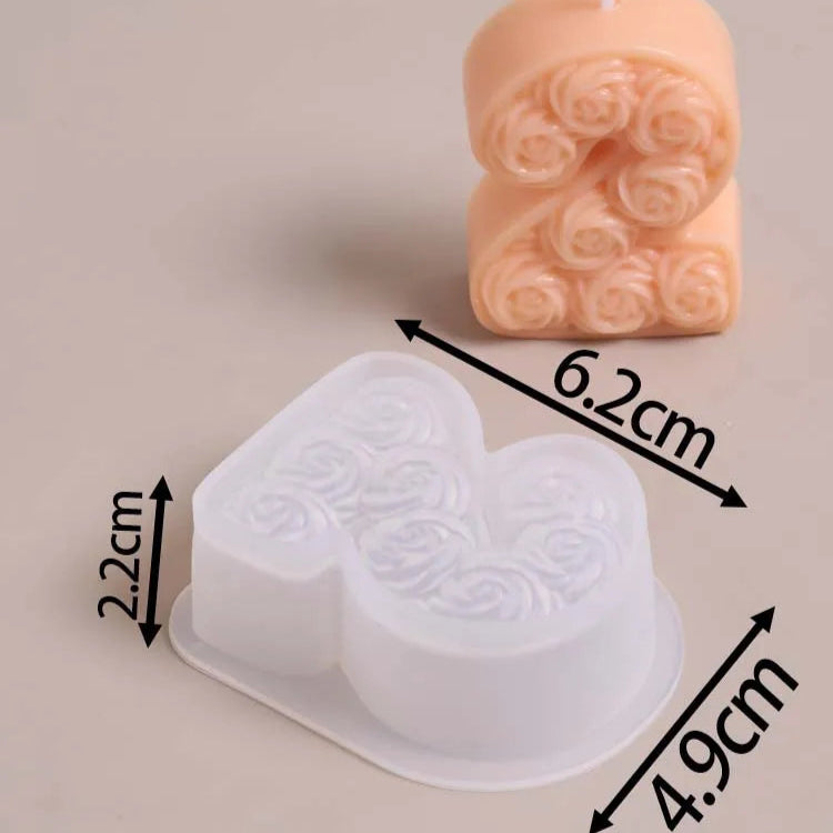 0-8 Relief Rose Number Silicone Candle Mold.