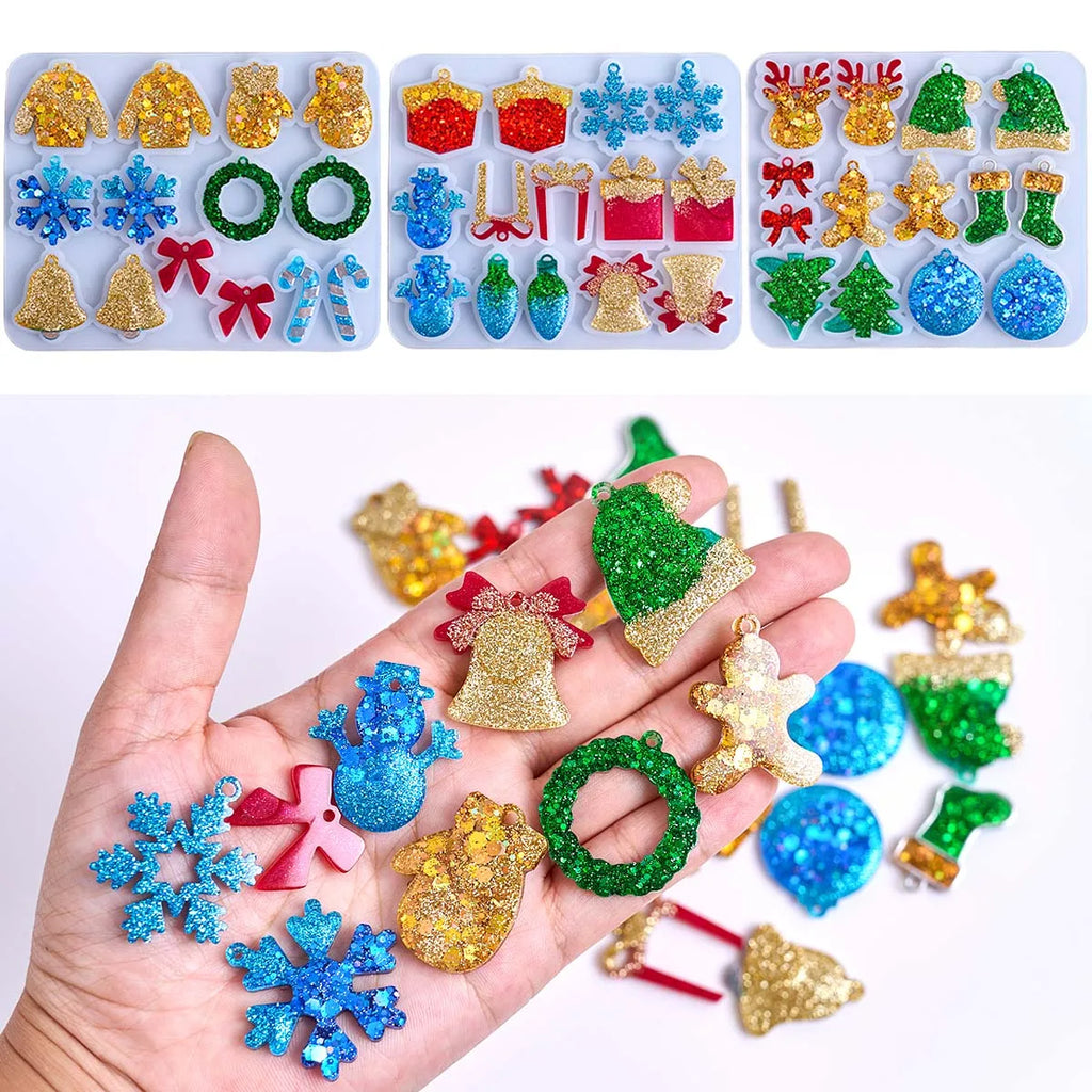 3Pcs Christmas Silicone Earring and Pendant Mold Set