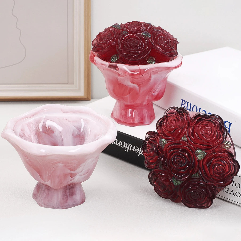 Rose Candle Cup Silicone Mold with Lid.