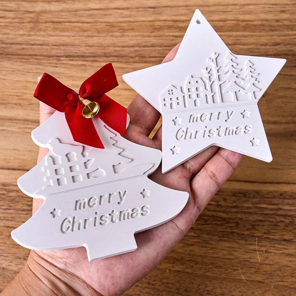 2Pcs "Merry Christmas" Ornament Silicone Mold Set