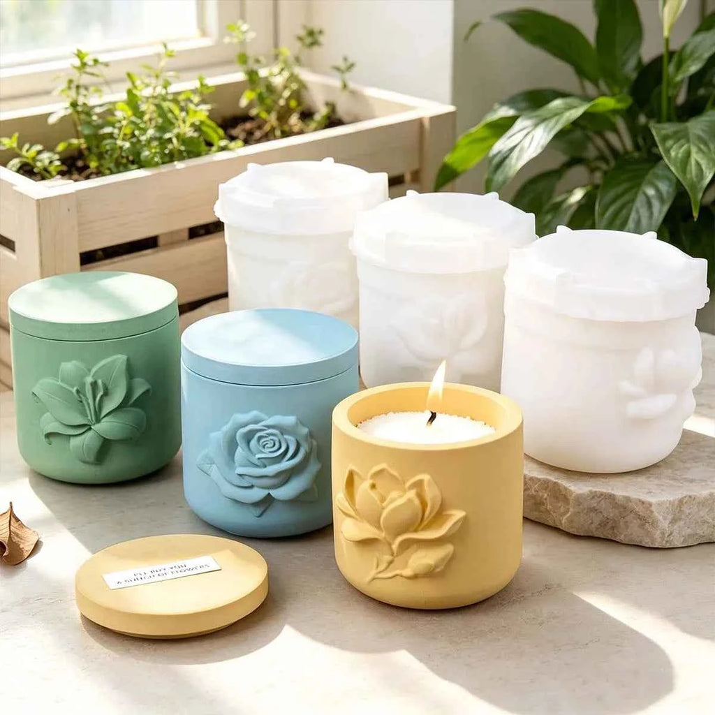 Velura Botanical Relief Candle Jar Silicone Mold