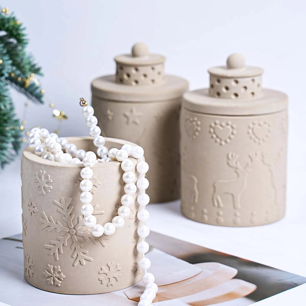 Christmas Embossed Jar Silicone Mold with Decorative Lid