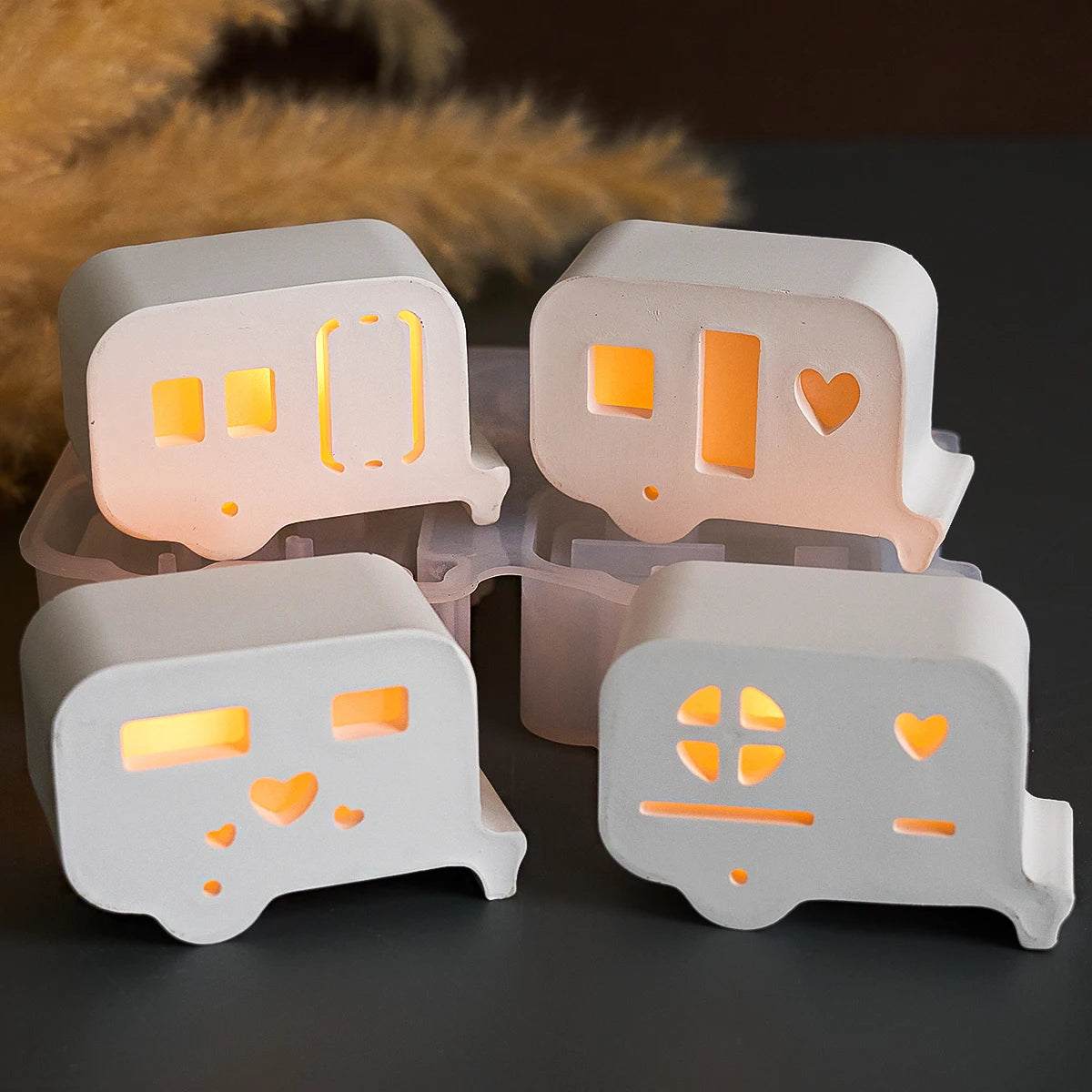4 in 1 Mini Hollow Camper Ornament Silicone Mold