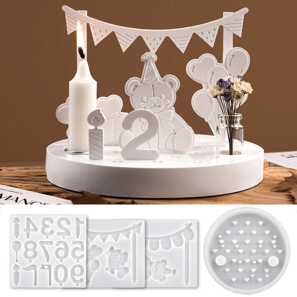Bear Birthday Candle Holder Silicone Mold Kit