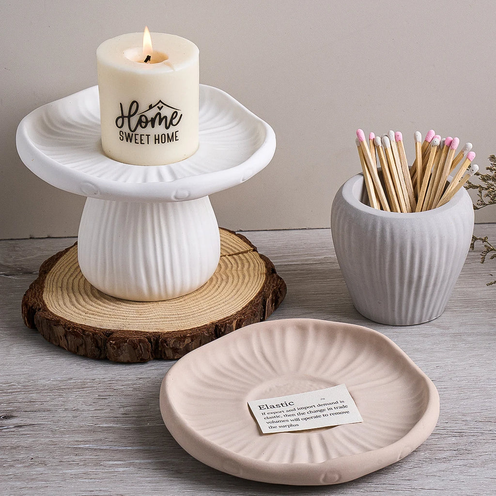 2-Piece Ribbed Mushroom Pedestal Tray Mold Set