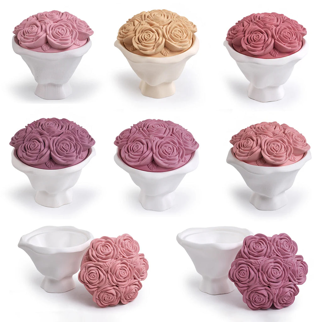 Rose Candle Cup Silicone Mold with Lid.