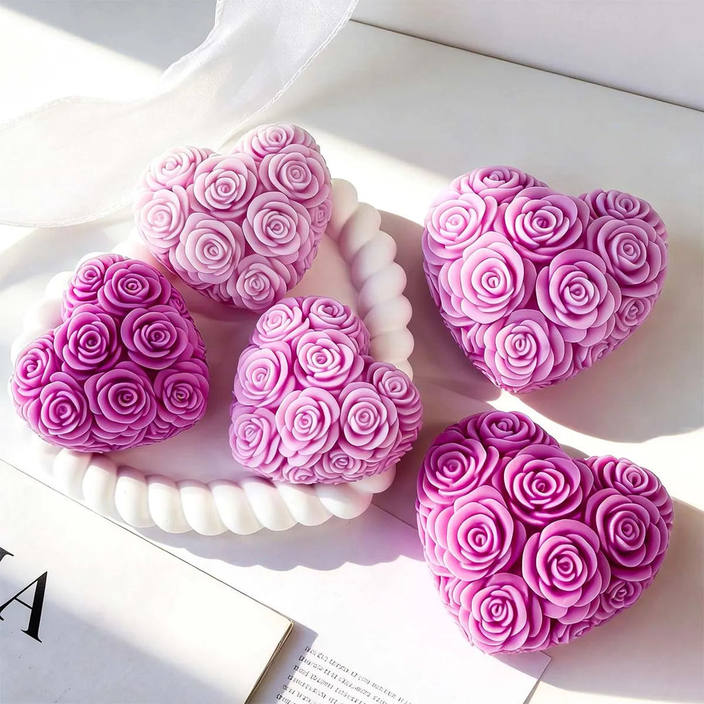Bloomed Heart Rose Candle Mold