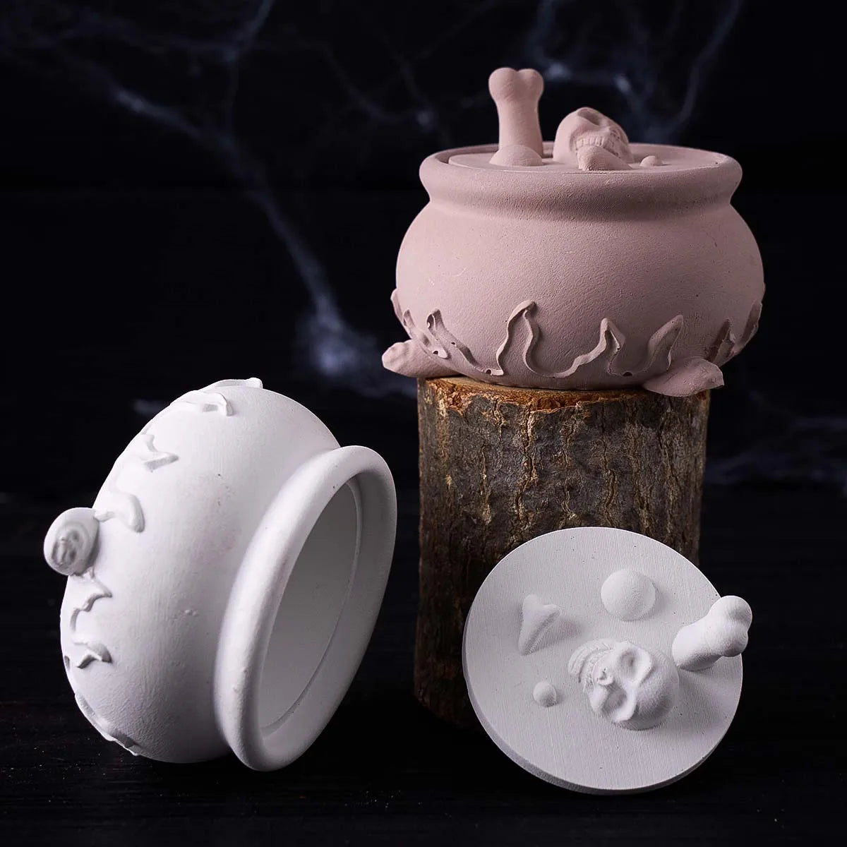 Halloween Skull Cauldron Silicone Jar Mold Set