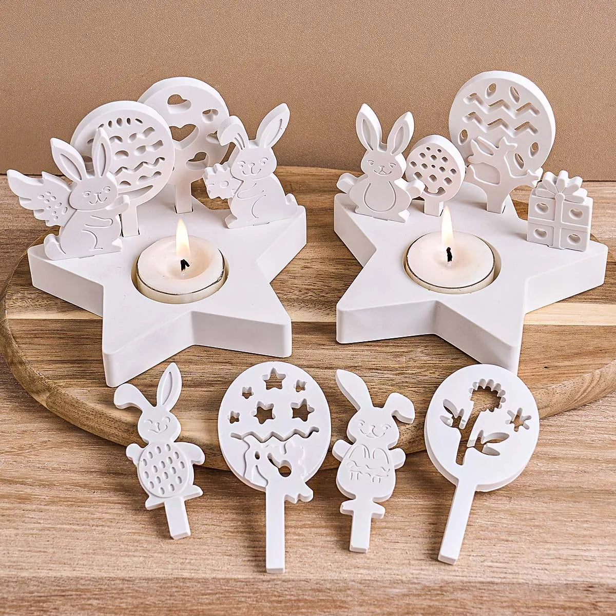 4-Piece Easter Star Bunny Tealight Holder Mold Set