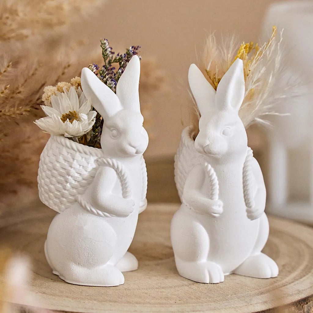 Rabbit with Woven Basket Silicone Mold