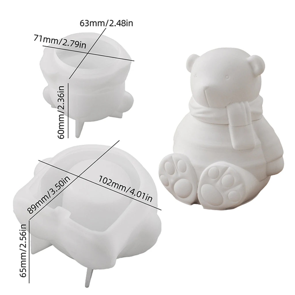 Cartoon Bear Candle Jar Silicone Molds Set