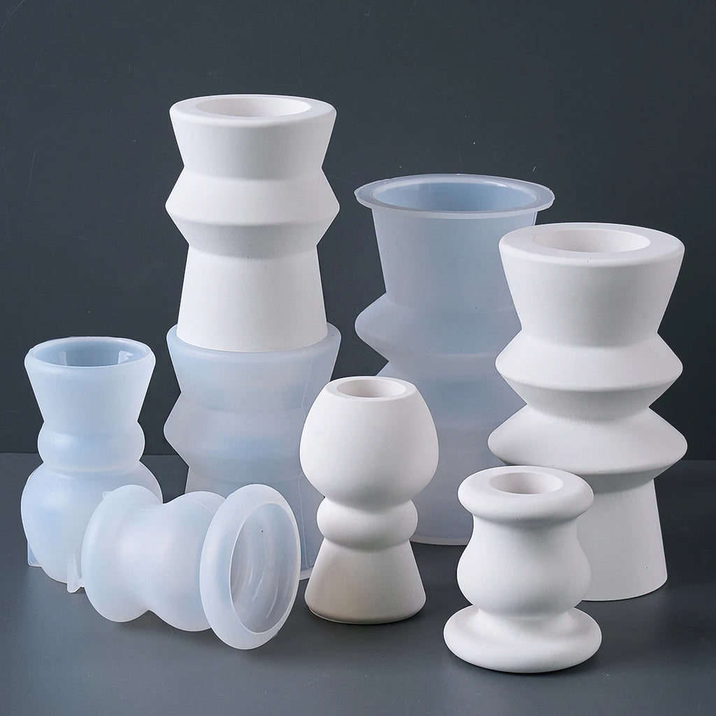 Geometric Roman Column Candle Holder Silicone Mold.